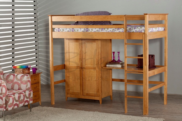 Cotswold High Sleeper With 2 Door Wardrobe And Corner Desk
